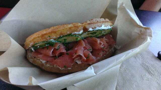 If you had told me salmon on a waffle was good, I would asked "How high are you?!"  of course, I asked that about most of the menu items here.